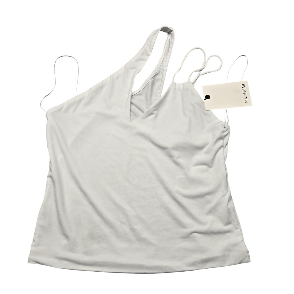 Pull&Bear Tank Top Womens XL White One Shoulder Asymmetrical Strap Camisole